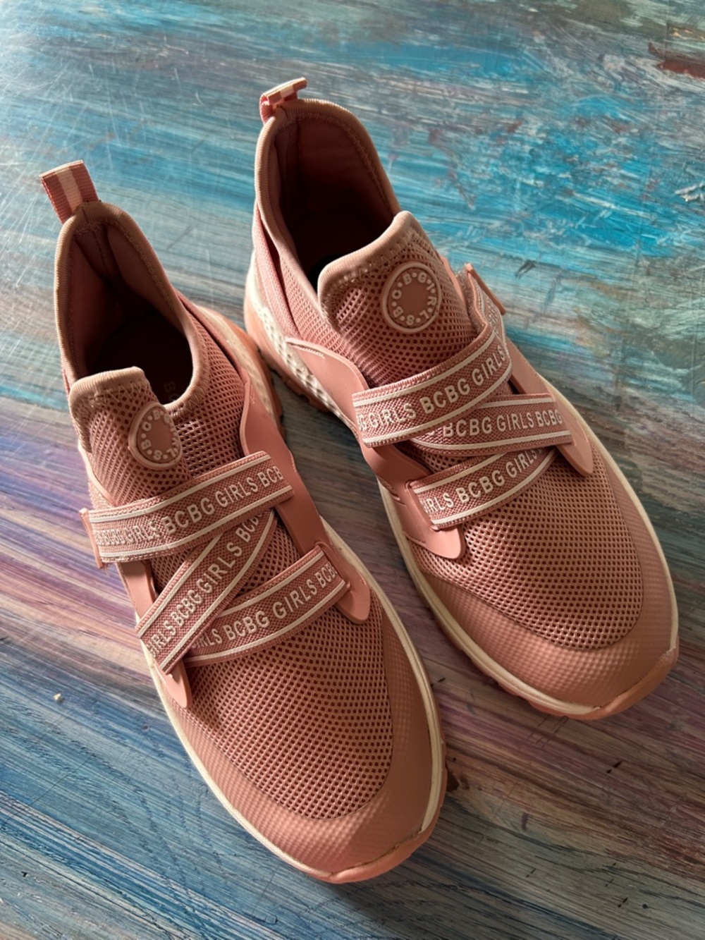 BCBG Girls Dusty Rose Mesh Strap Sneakers size 4 New